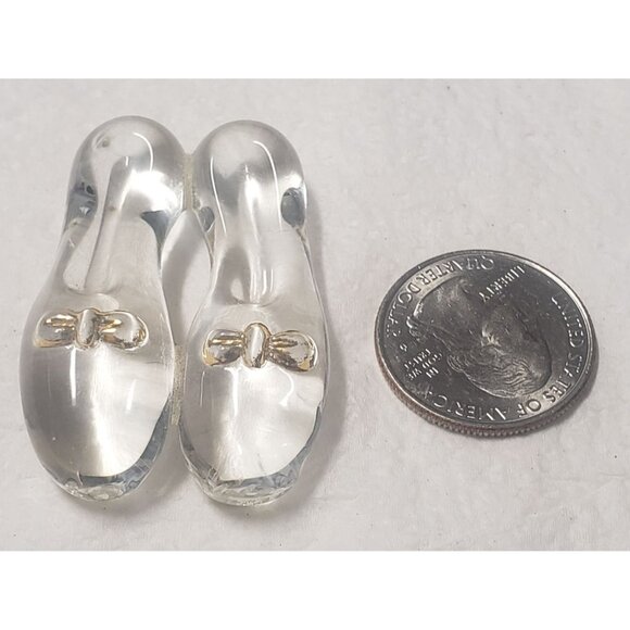 Vintage Clear Resin Miniature Shoes With Gold Bow Accent - Picture 2 of 4